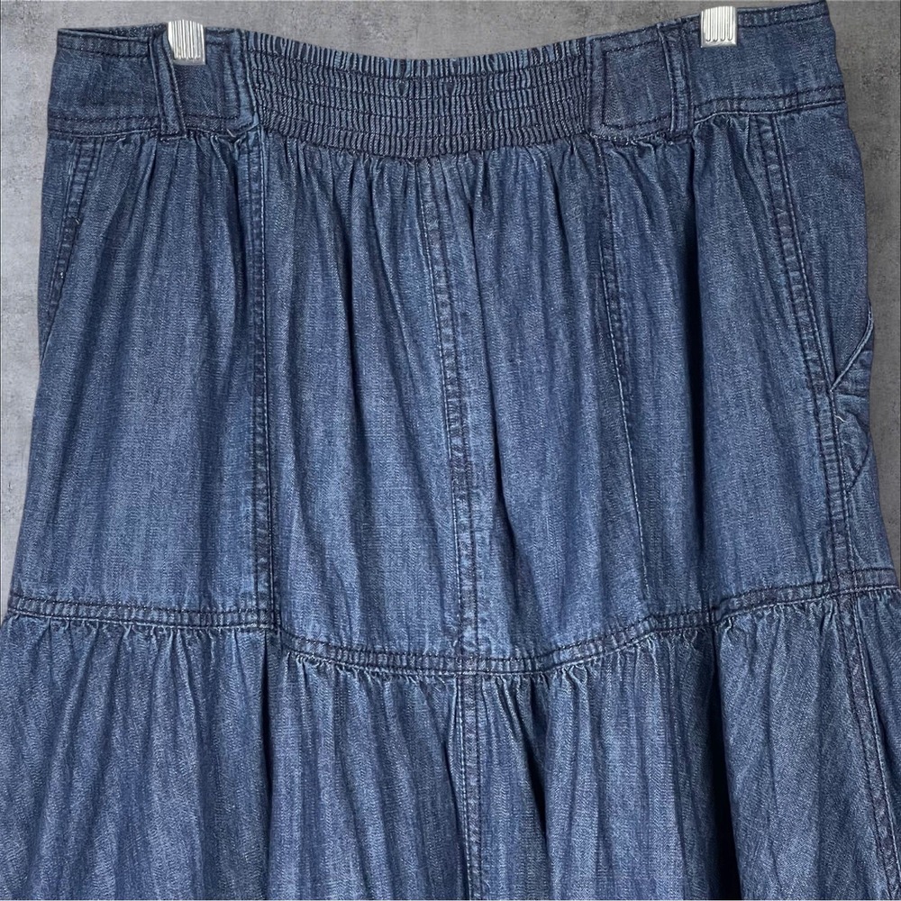 Pilcro Anthropologie Tiered Denim Maxi Broomstick Skirt Womens S Western Boho - Picture 6 of 8
